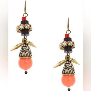 OLIVIA WELLES‎ Nessa Detail Earrings orange beaded and brushed gold tone